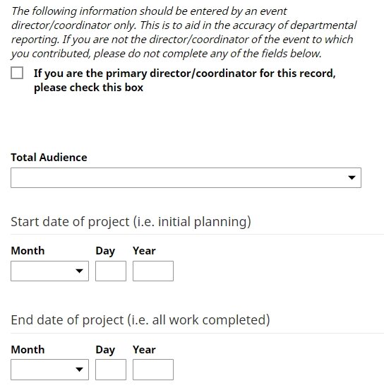 Entry screens for dates for one performance with multiple authors